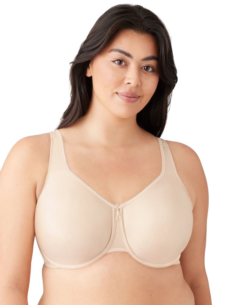 Front of a model wearing a size 32D Basic Beauty Underwire in Sand by Wacoal. | dia_product_style_image_id:304037